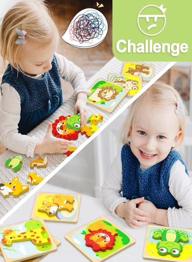 Benresive Wooden Toddler Puzzles, 6pcs Animal Montessori Toys for 1-3 Year Old Boys & Girls, Learning Educational Preschool Toys, Great Gifts for 1 2 3 Year Olds - Image 2